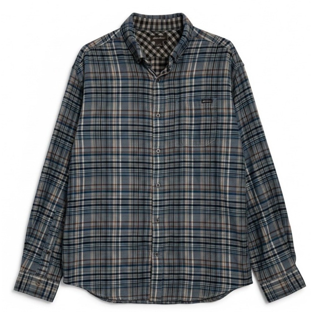 Eddie Bauer Mens XL Blue Plaid Flannel Shirt Button Front 100% Cotton Sof